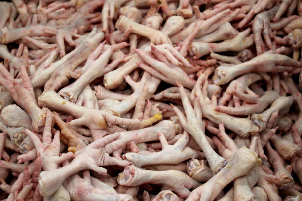 chopped chicken feet ready to freeze for export